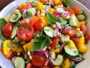 A refreshing summer salad with colorful vegetables and a light dressing.