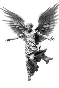 A black and white photo of a statue of an angel. Generative AI.