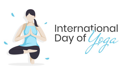 International Day of Yoga Background Wallpaper with flat illustration of a woman doing yoga pose. Suitable to place on content with that theme. Vector file every object is on separated layer
