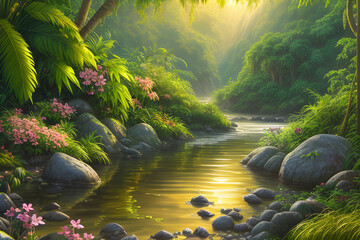 Bela paisagem tropical com rio