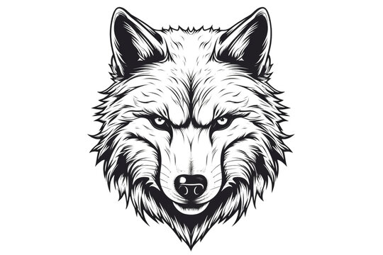 The wolf's face on a white background isolated 