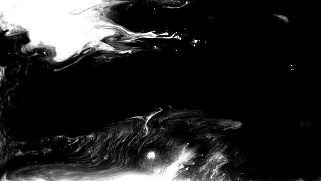 Black ink abstract background artistic flow splatter spots spills white paper beautiful reveal dripping streaks spread fluid ink alpha matte isolated watercolor ink drops transition	
