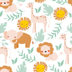 Obraz premium Cute Tropical Animal Forest Seamless Pattern