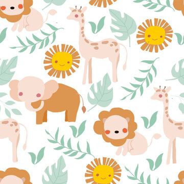 Cute Tropical Animal Forest Seamless Pattern