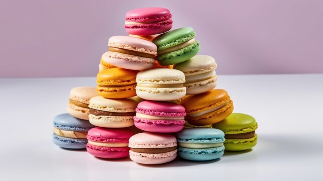 A stack of macarons sitting on top of each other. Generative AI image.