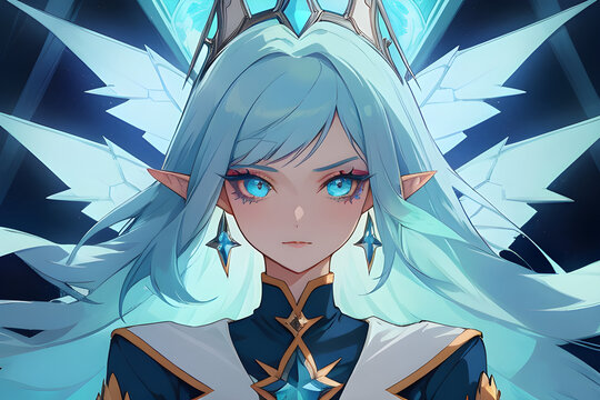 Menina Elfo de cabelos azuis em eesenho de anime