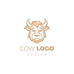 Funny cow head logo template, cow face logo design for dairy, beef and agriculture products, Cartoon vector illustration of cow head