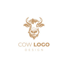 Funny cow head logo template, cow face logo design for dairy, beef and agriculture products, Cartoon vector illustration of cow head