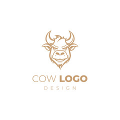 Funny cow head logo template, cow face logo design for dairy, beef and agriculture products, Cartoon vector illustration of cow head