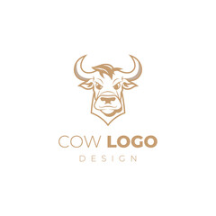 Funny cow head logo template, cow face logo design for dairy, beef and agriculture products, Cartoon vector illustration of cow head