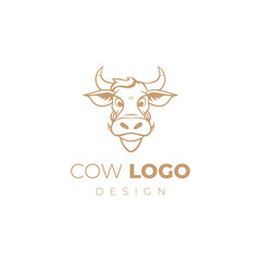 Funny cow head logo template, cow face logo design for dairy, beef and agriculture products, Cartoon vector illustration of cow head