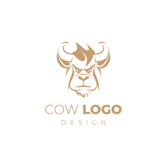 Funny cow head logo template, cow face logo design for dairy, beef and agriculture products, Cartoon vector illustration of cow head