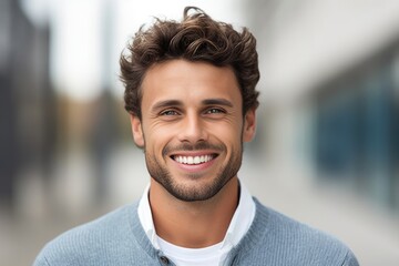 Smiling bearded attractive man looking at the camera