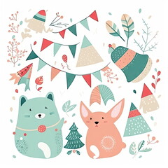 christmas 2d banner with elements, Christmas Day concept