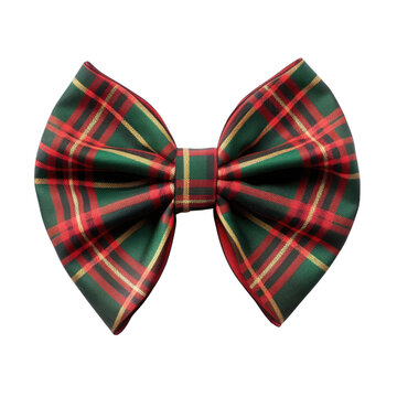 festive red and green plaid bow isolated on a transparent background, generative ai