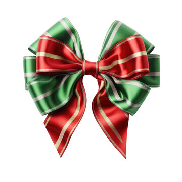 Red And Green Holiday Bow Isolated On A Transparent Background, Generative Ai