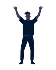Silhouette man gesturing triumph with arms raised