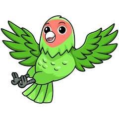 Cute peach faced love bird cartoon flying