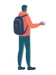 man walking with backpack, isolated vector