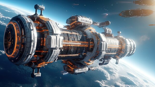 A sci-fi space station with zero gravity combat. Fantasy concept , Illustration painting.
