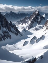Breathtaking mountain range covered in a fresh layer of snow. Generative AI