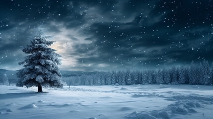 tree sky snow holiday christmas year new background winter frame fir white. Generative AI.