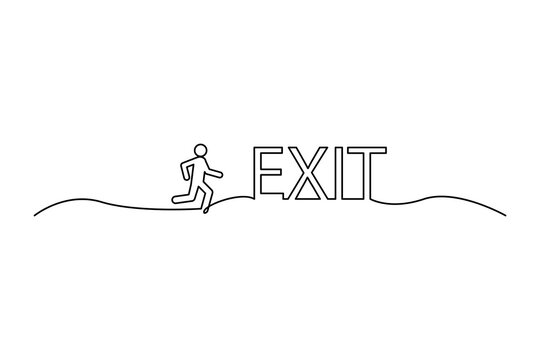 one line continuous drawing left exit. Vector illustration. stock image.