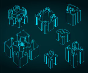 Aluminum profiles isometric blueprints