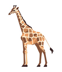 Standing giraffe, cute cartoon design isolated