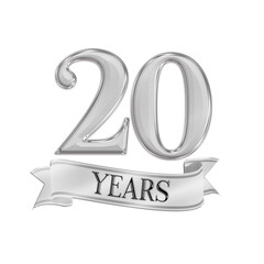 20 Years Silver Banner Metallic Number Icon Set