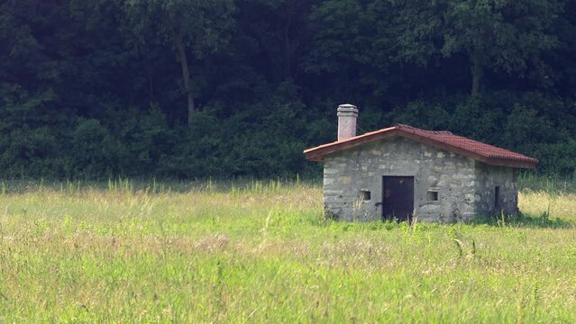 Cabin in the middle of the field. Editorial