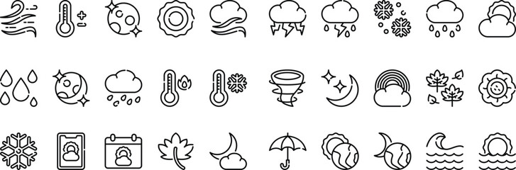 Weather icon set with outline style use 64 x 64 px, icon simple for design