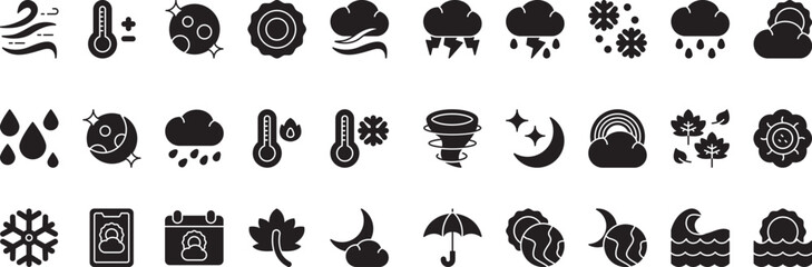 Weather icon set with solid or glyph style use 64 x 64 px, icon simple for design