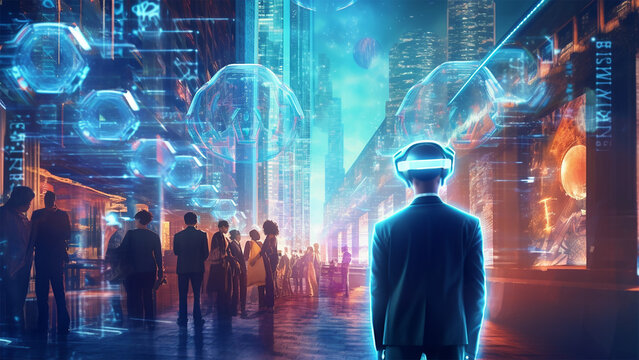 artificial intelligence in a futuristic setting emphasizing the interaction between humans and technology