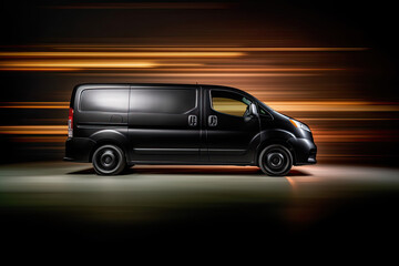 A deliveryBlack  van with glowing lights and fast motion blur. Generative ai 