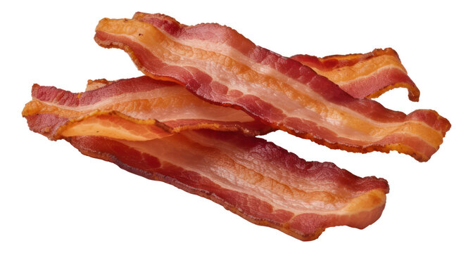 Strips of fried bacon isolated. Generative AI.