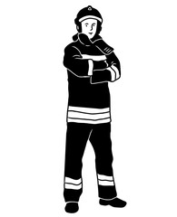 Fire Fighter In The Job. Fire Fighter Wear Safety Uniform In Duty.