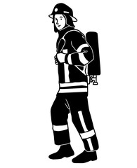 Fire Fighter In The Job. Fire Fighter Wear Safety Uniform In Duty.