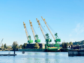 Fototapeta premium Port cranes on the Duwamish River in Seattle