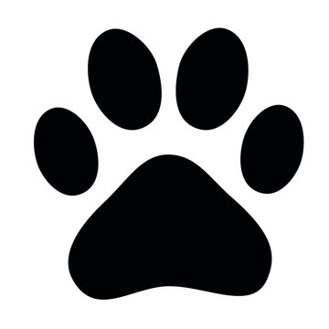 ISOLATED PUPPY DOG PAW FOOTPRINT, SILHOUETTE IN BLACK COLOR