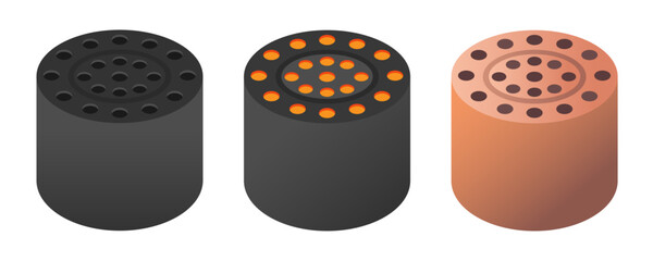 Briquettes, a traditional Korean heating fuel, and burnt-out briquette ashes, 한국의 전통 난방연료인 연탄과 다 타버린 연탄재