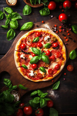food food italian background copy space fast tomato cheese black meal closeup pizza. Generative AI.
