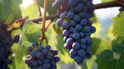 Fototapeta premium ripe bunches of grapes on the vine. Generative Ai. 