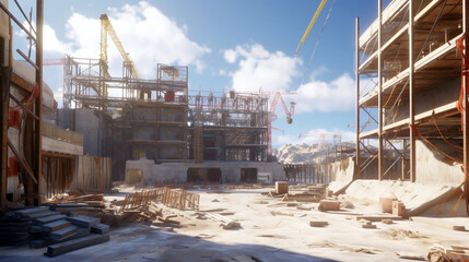 Fototapeta na wymiar lunch break at a construction site illuminated by the afternoon sun. Generative Ai. 