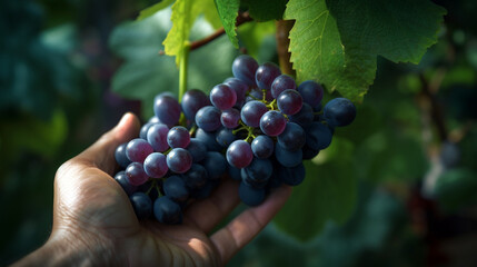 Obraz premium hand holding a bunch of grapes. Generative Ai. 