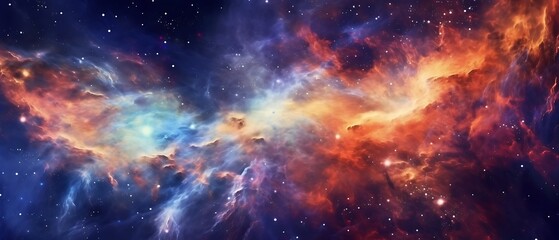 Vibrant celestial nebula of cosmic hues. Twinkling nocturnal cosmos adorned with galaxies. The wonders of science and astronomy in the vast universe. generative AI
