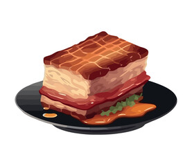 Gourmet pork steak meal on decorative plate