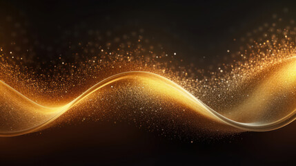 Fototapeta na wymiar Abstract light bright wave moving dots flow particles a glitter golden background