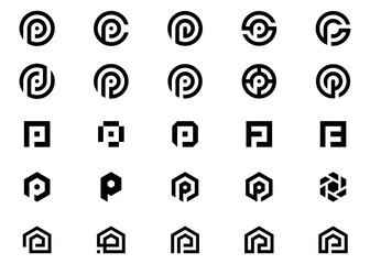Initials letter P abstract set logo design vector