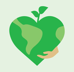 Love, earth, heart. Agriculture, farm, tree, plant. Sustainability, ecology. Planet vector illustration, icon, 
